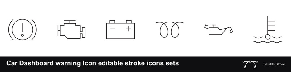 Car Dashboard warning Icon editable stroke icons sets © Bluewavy