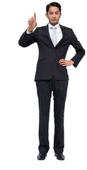 Digital png photo of biracial businessman pointing on transparent background