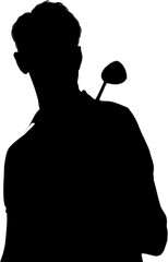 Digital png illustration of silhouette of male golf player on transparent background