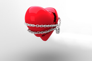 Digital png illustration of red heart with chain and padlock on transparent background
