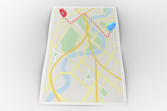 Digital png illustration of map with destination pins on transparent background