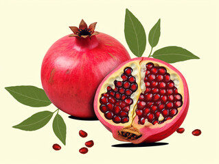 Pomegranate and half-cut pomegranate material, food packaging illustration