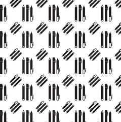 Digital png illustration of black pattern of repeated pens and pencils on transparent background