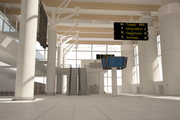 Digital png illustration of interior of airport on transparent background