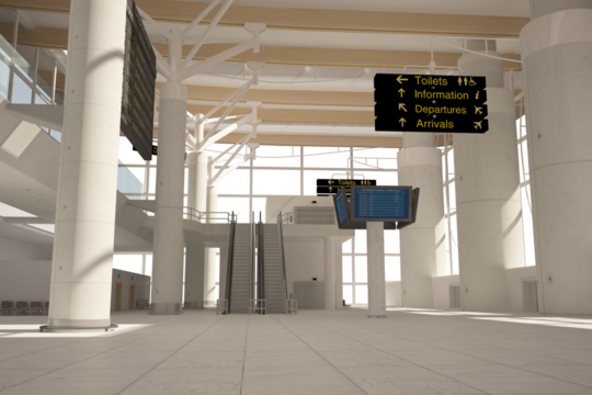 Digital png illustration of interior of airport on transparent background