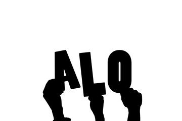 Digital png illustration of hands with alo text on transparent background