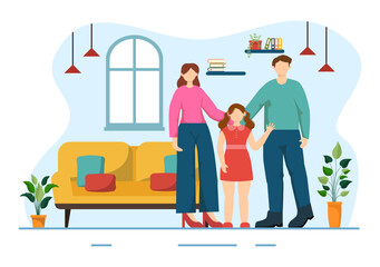 Happy Family Vector Illustration with Mom, Dad and Children Characters to Happiness and Love Celebration in Flat Kids Cartoon Background