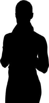 recommend clip art: Digital png illustration of silhouette of sportswoman with towel on transparent background