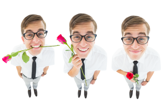 Digital png photo of caucasian man with rose on transparent background