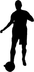 Digital png illustration of silhouette of female footballer with ball on transparent background