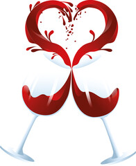 Digital png illustration of two wine glasses and red heart on transparent background