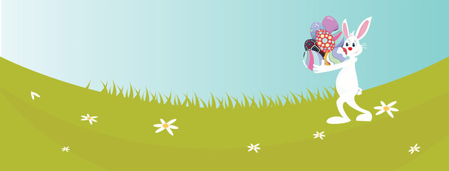 Fototapeta premium Digital png illustration of rabbit with easter eggs on transparent background