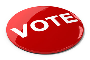 Digital png illustration of red badge with vote text on transparent background