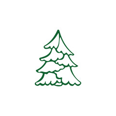 hand draw Christmas Tree vector icon on white background