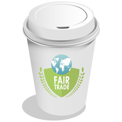Digital png illustration of cup of coffee with fair trade text on transparent background