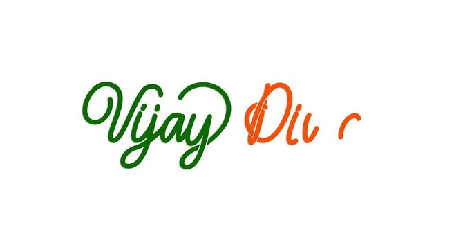 Vijay Diwas text animation. Handwritten text calligraphy with alpha channel. Great for a tribute to the real heroes of India through text animation. Transparent background, easy to put into any video