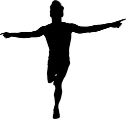 Digital png silhouette of sportsman running with outstretched arms on transparent background