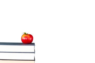 Digital png illustration of books and red apple on transparent background