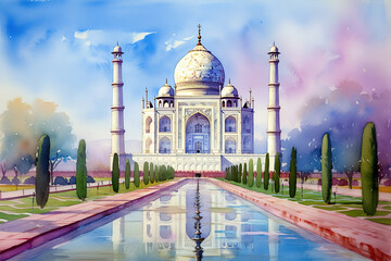 Taj Mahal in watercolor painting