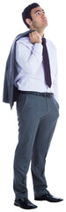 Digital png photo of pensive biracial businessman looking up on transparent background