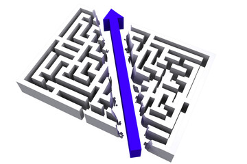Digital png illustration of white maze with blue arrow on transparent background