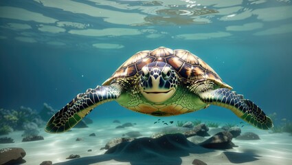"Graceful Green Sea Turtle: Photorealistic 3D Render