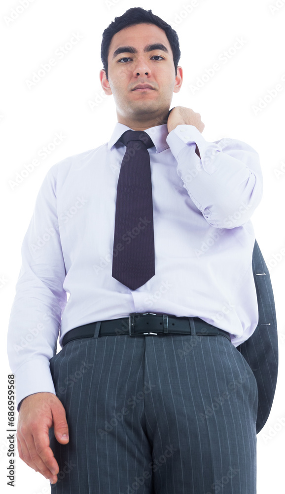 Poster Digital png photo of serious biracial businessman looking on camera on transparent background