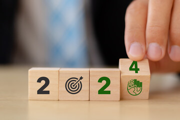 Enviromentally sustainable company target in 2024. Carbon neutral  and net zero concept. Reducing...