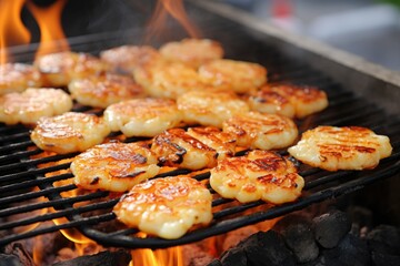 Grill mochi. Traditional grilled round rice cakes. snack. Korean cuisine. Japanese rice Thai snack. Street food asia.