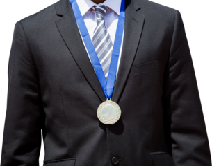 Digital png photo of businessman with medal on neck standing on transparent background