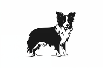 illustration of a dog, A Border Collie , linocut, minimalism, black on white