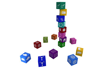 Digital png illustration of stack of colourful 3d computer icons on transparent background