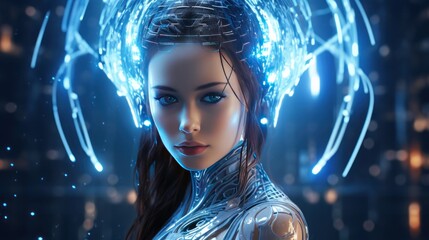 Beautiful woman in futuristic cyberpunk style background wallpaper ai generated image