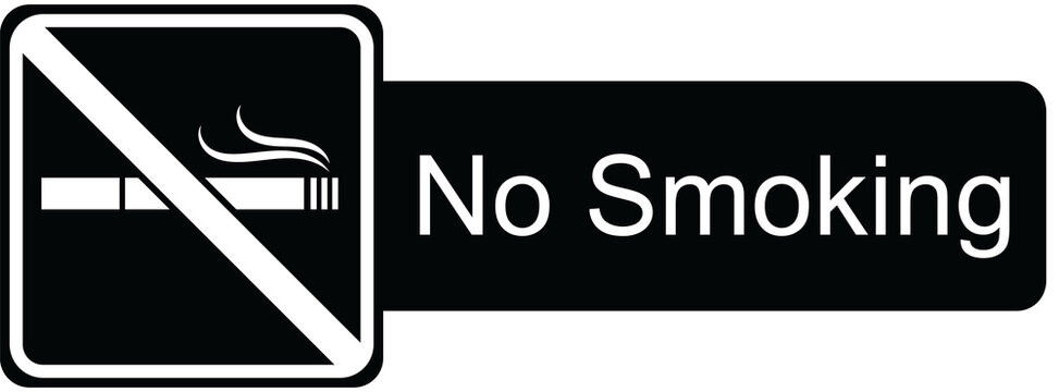 Digital png illustration of black plate with no smoking text and cigarette on transparent background