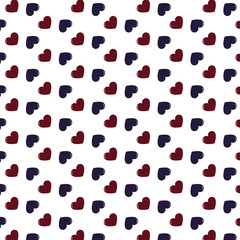 Digital png illustration of claret and blue hearts repeated on transparent background