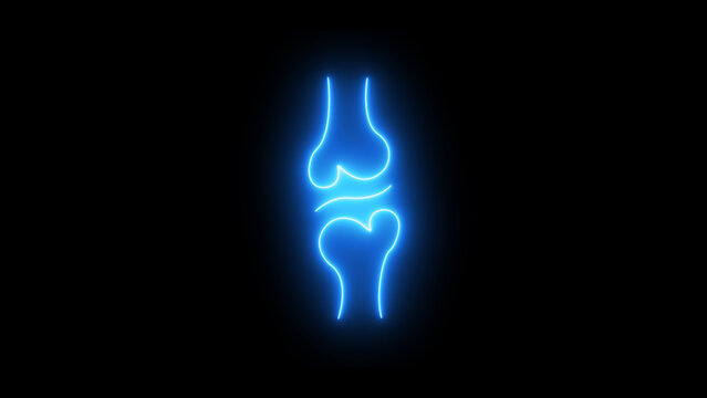 Glowing Bone icon. neon Knee bones icon. Arthritis knee joint pain sign. Osteoporosis and Bones Joint Illness Icon. glowing neon line bone icon isolated on black background.