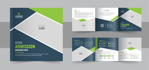 School admission square trifold brochure template, Square education trifold brochure design template layout vector