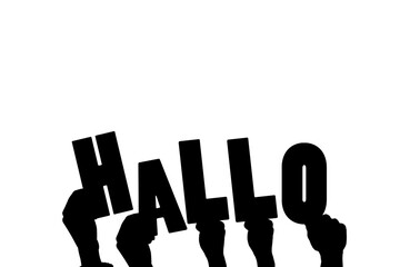 Digital png illustration of hands with hallo text on transparent background
