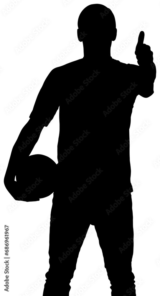 Sticker Digital png silhouette image of male football player on transparent background