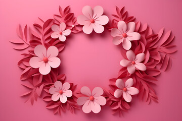 Spring flowers in paper cut style. Happy Women's Day frame background.