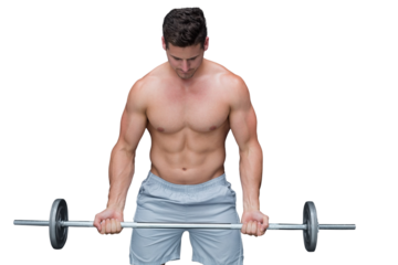 Digital png photo of caucasian man lifting barbell on transparent background