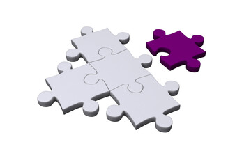 Digital png illustration of white and purple puzzle pieces on transparent background
