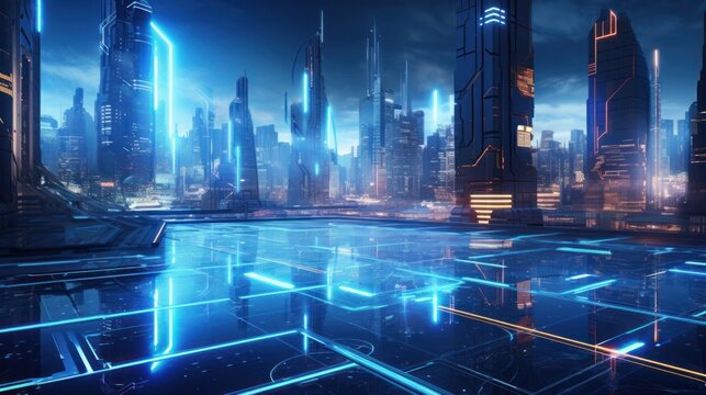 Technology Cyberpunk City Of The Future Background Wallpaper Ai Generated Image