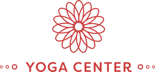 Digital png illustration of yoga center text with flower on transparent background
