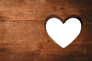 Digital png illustration of wood board with heart shaped hole, copy space on transparent background