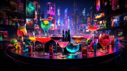 Colorful cocktail drinks with a modern futuristic atmosphere background wallpaper ai generated image