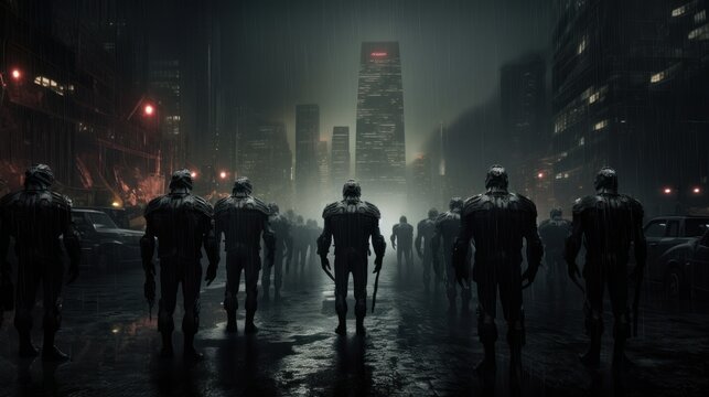 Future modern army on the path of darkness background wallpaper ai generated image