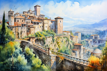 Fototapeta na wymiar Italy in watercolor painting