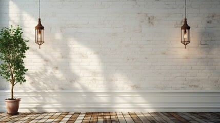 only one porch light on white brick 3D funky pattern of white,  