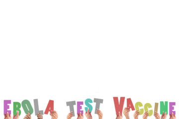 Digital png illustration of hands and ebola test vaccine on transparent background